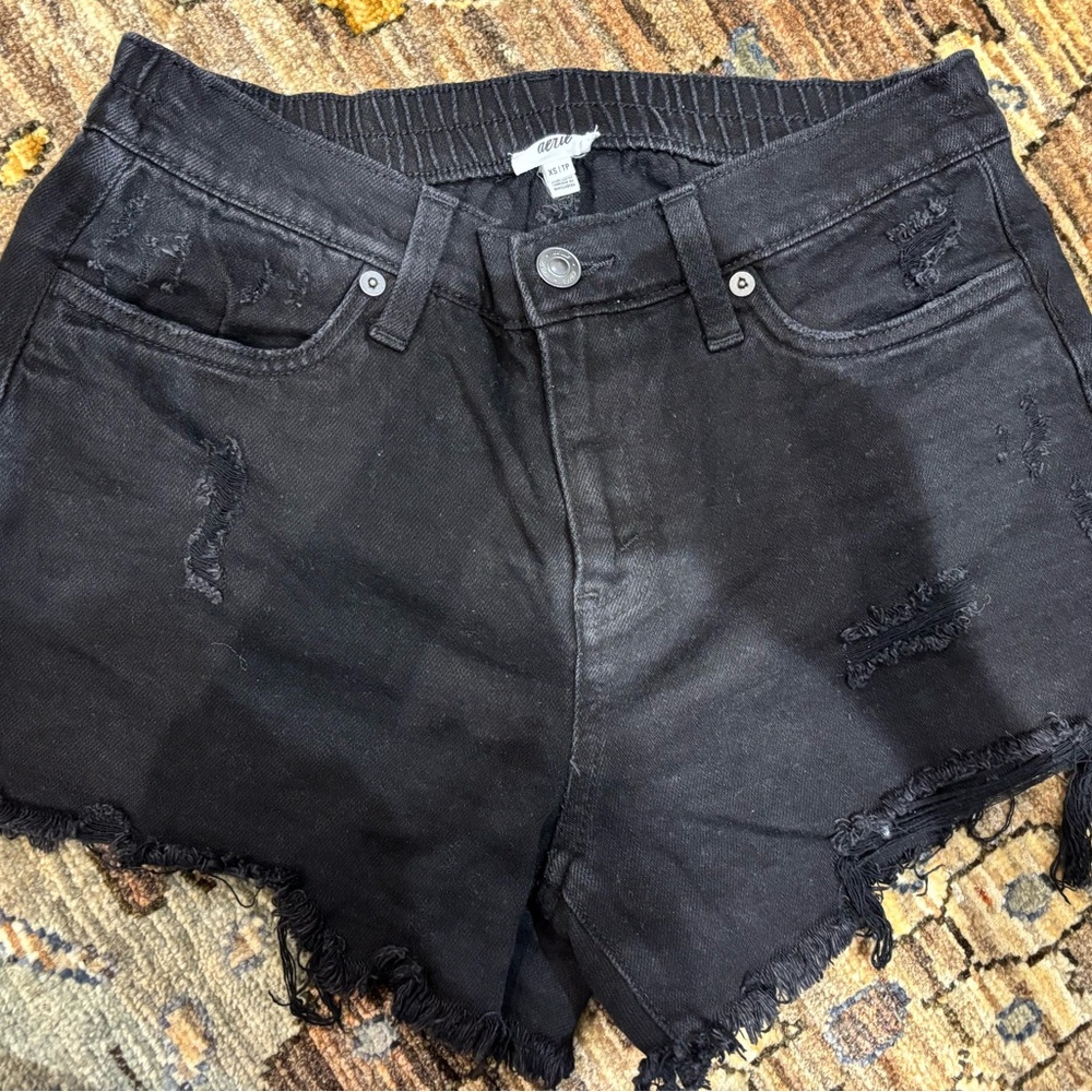 Aerie Black Distressed Jean Shorts